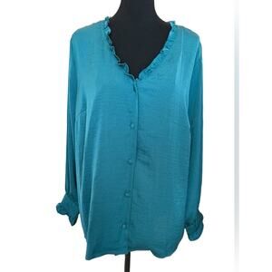 New ~ EMILY DANIELS ~ ~Long Sleeve Ruffle Button Up Shirt Size 1X FALL